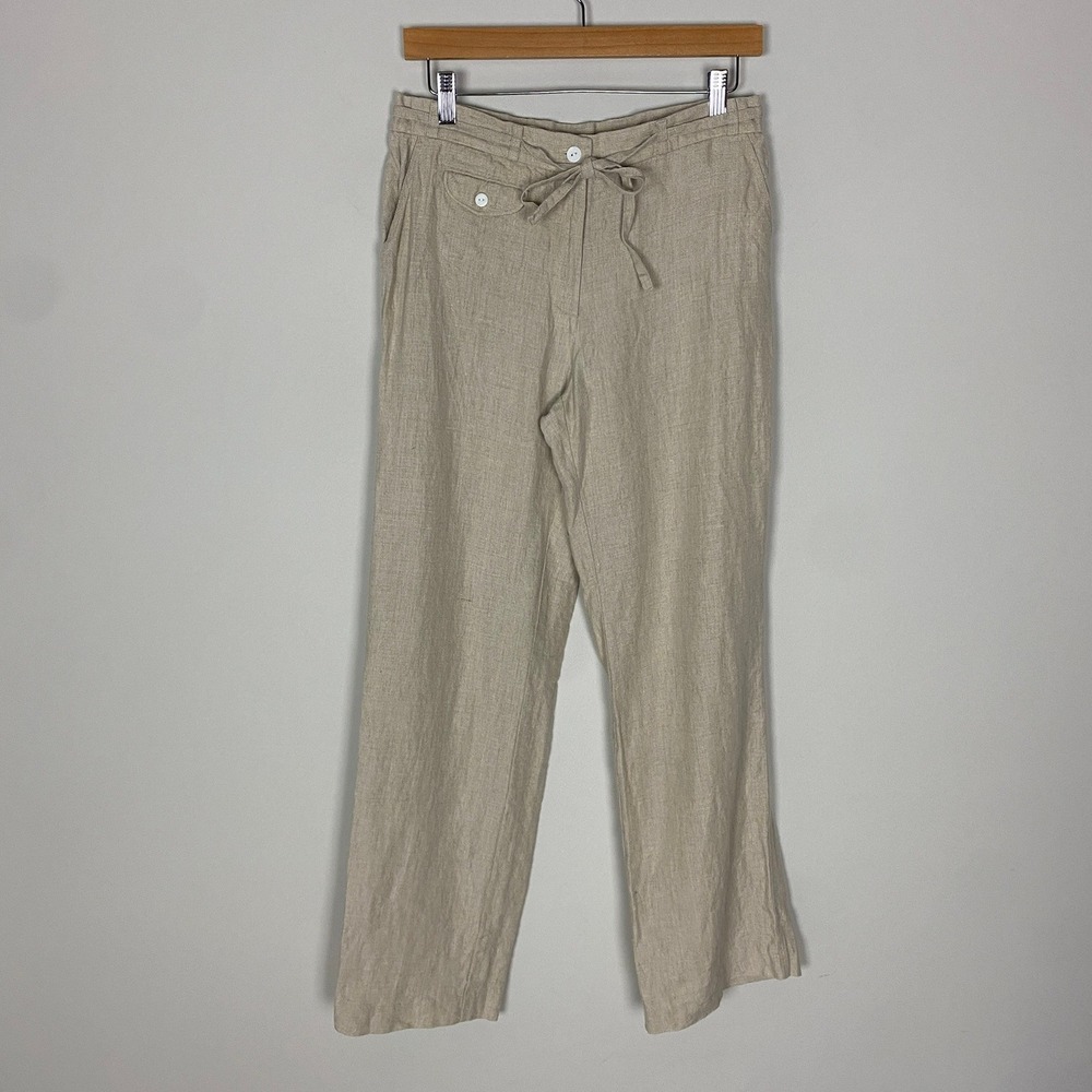 Neiman Marcus 100% Linen Wide Leg Pants Coastal Medium Minimalist Quiet Luxury